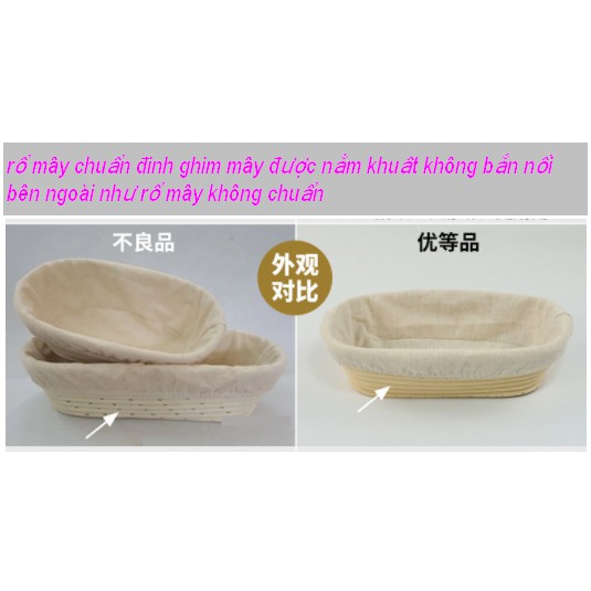 Rổ mây ủ bánh mì kèm vải lót . Rổ Oval và rổ Tròn(Cam kết mây 100% không han dỉ đinh bấm ghép mây)