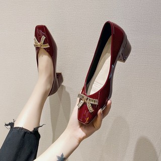 Giày búp bê mũi vuông bằng da bóng kiểu dáng thời trang dành cho nữ 2020