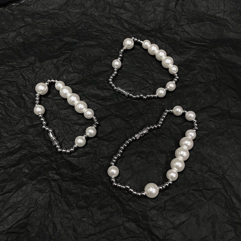 Vòng tay đính hạt ngọc trai phong cách hip hop đơn giản cá tính dành cho nam và nữ 22420