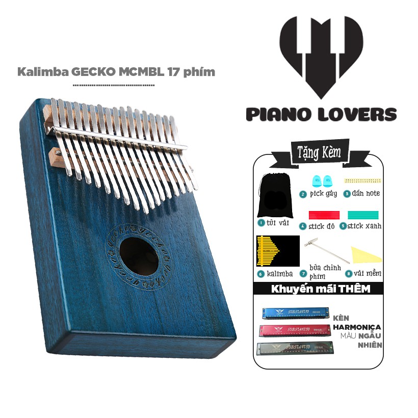 Đàn Kalimba 17 phím Gecko K17MBL Gỗ Mahogany Tặng Kèm Kèn Harmonica đủ màu cao cấp - HÀNG CÓ SẴN