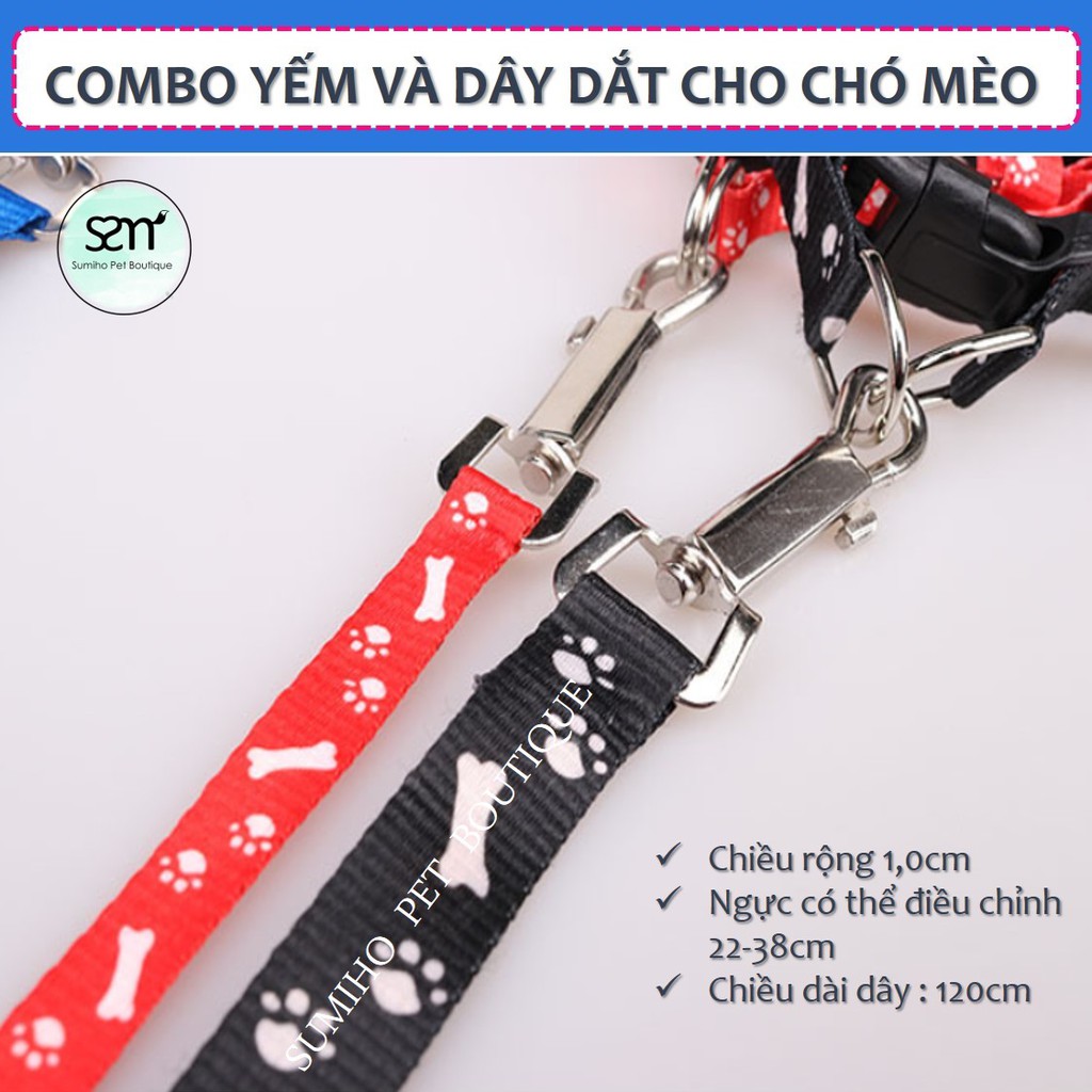 Vòng cổ dạng yếm kèm dây dắt cho chó mèo (Vòng ngực 22-38cm) phù hợp cho các bé dưới 2.5kg