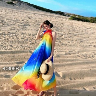 [BIGSIZE] Đầm Maxi Cao Cấp Nữ Đi Biển ,Váy Yếm Xòe Loang Màu Dáng Dài Form Rộng Kèm Hoa Vải Voan Lưới Cao Cấp Dày Dặn