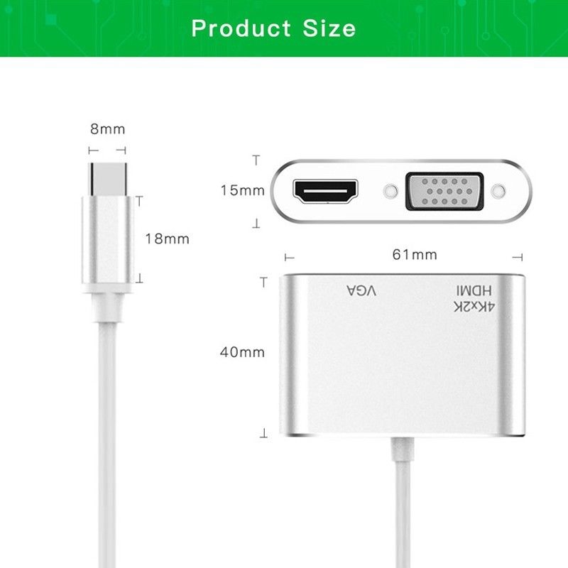 Cáp Chuyển Đổi Âm Thanh Từ Usb Type C Sang Hdmi Vga