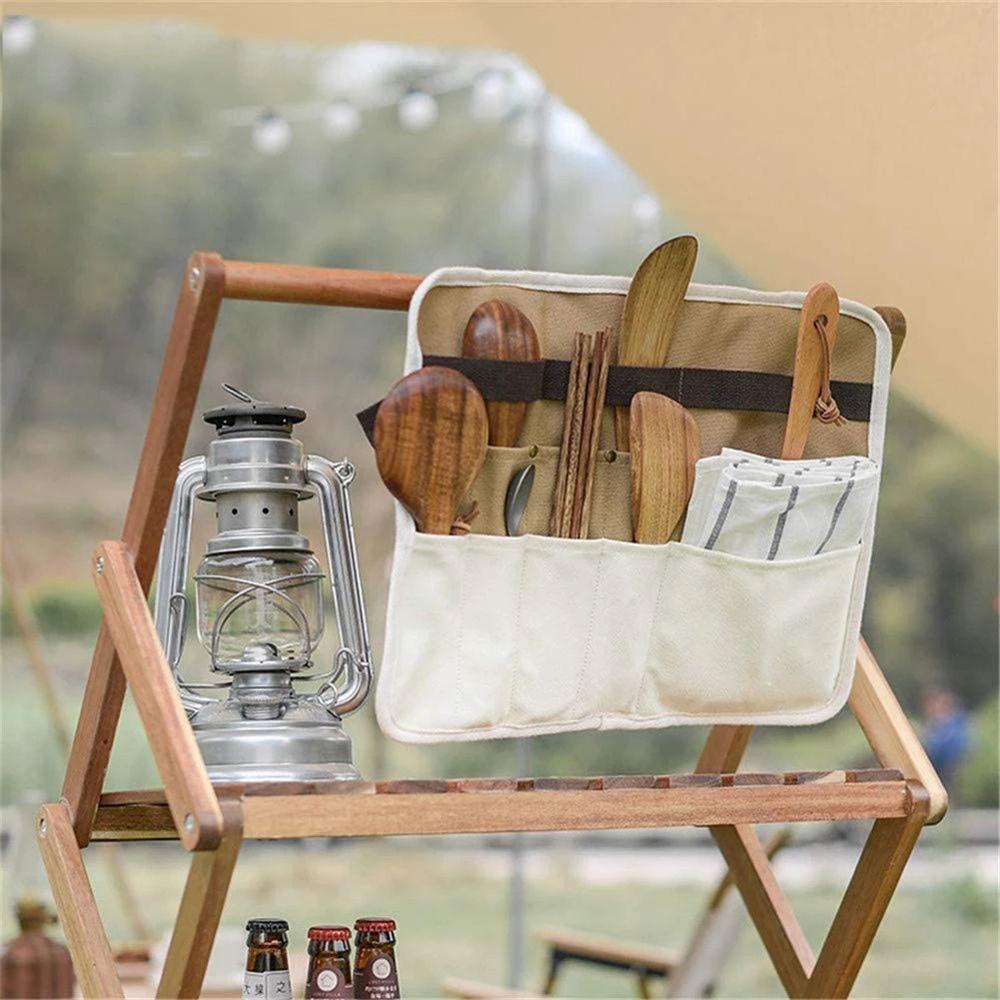 Túi Cuộn Đựng Dụng Cụ Ăn Uống Bằng Vải Bạt Di Động Đa Ứng Dụng