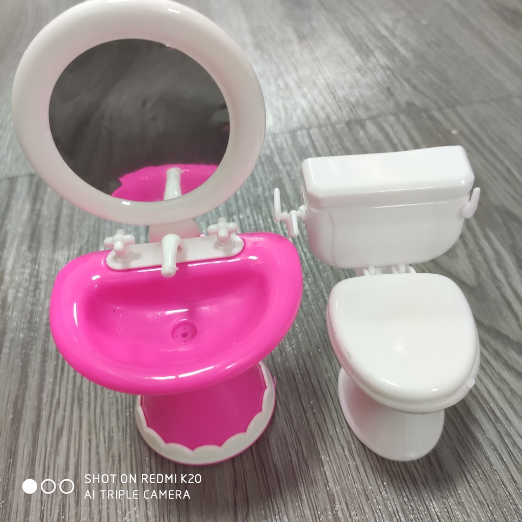 Combo thiết bị vệ sinh kèm máy giặt mini đồ chơi nội thất nhà búp bê