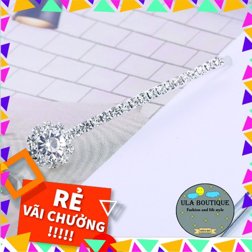 Kẹp tóc đính đá pha lê nhân tạo ULA Shop lấp lánh phong cách Hàn Quốc mạ bạc s925