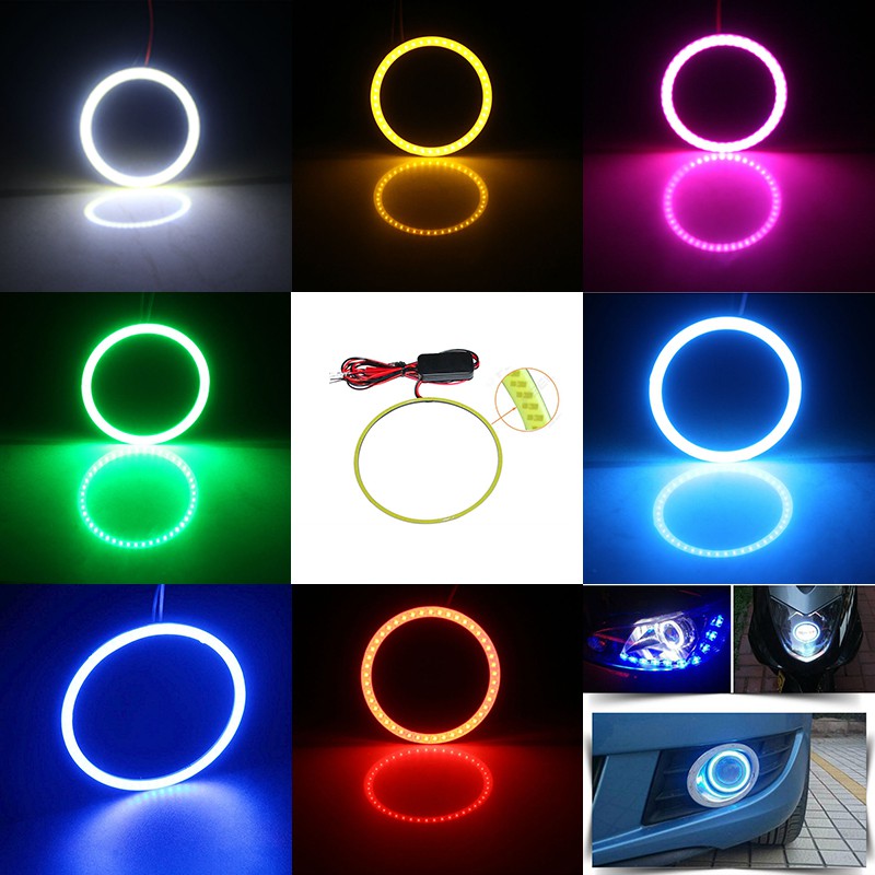 1 Đèn Pha COB Đôi Cánh Thiên Thần 12-24V 60mm 70mm 80mm 90mm 100mm 110mm 120mm Cho Xe Hơi Xe Máy
