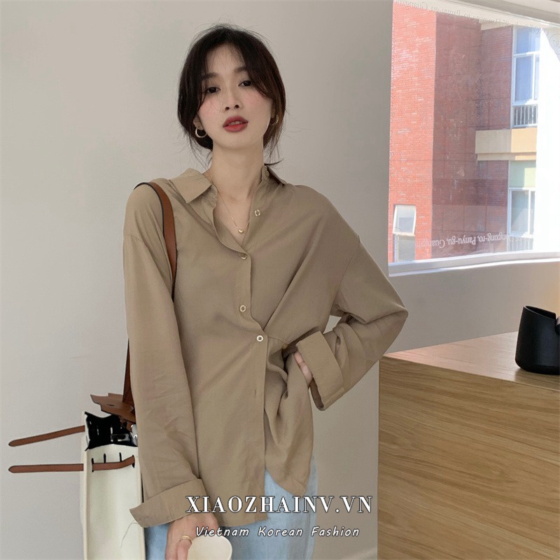 Áo Sơ Mi Tay Dài Dáng Rộng Màu Trơn Phối Nút Phong Cách Thời Trang Hàn Quốc Có 5 Màu Lựa Chọn | BigBuy360 - bigbuy360.vn