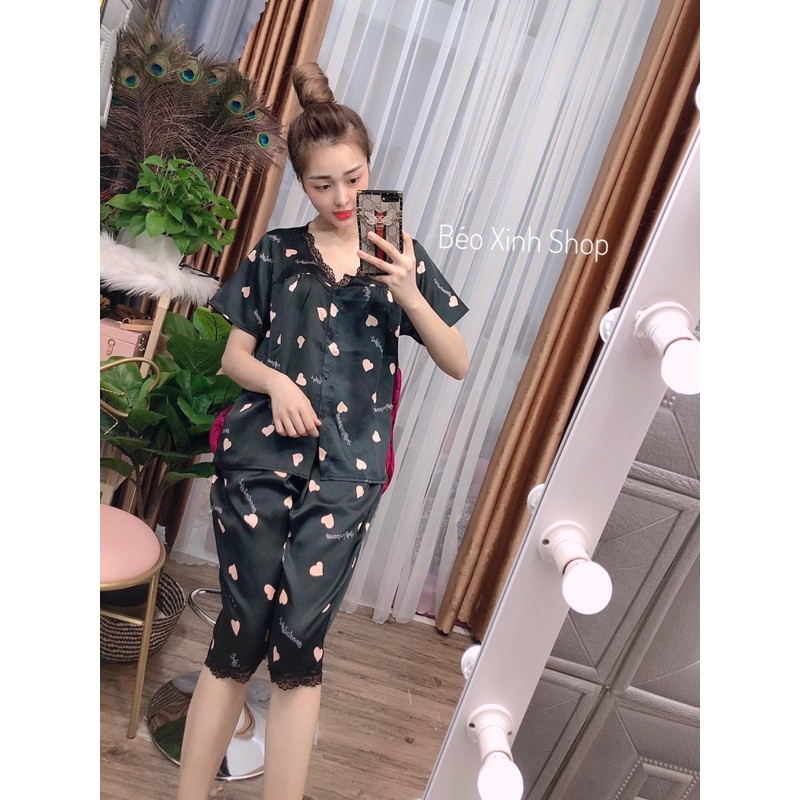 [FREESHIP]Đồ Ngủ Bigsize 50-90kg Lửng cổ tim Cao Cấp Kiểu Dáng Đẹp Vải Satin Lạnh Mặc Cực Thích | BigBuy360 - bigbuy360.vn