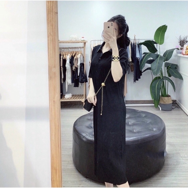 Đầm Polo Xuông Tăm Cổ Bẻ Siêu Mát, Váy Dáng Xuông Nữ Mùa Hè V10