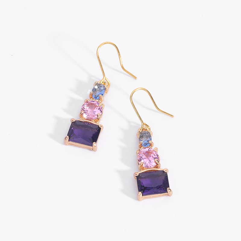 Khuyên tai Pinkdudu PD443 đính đá thạch anh tím xanh dương hồng mạ vàng thời trang cho nữ