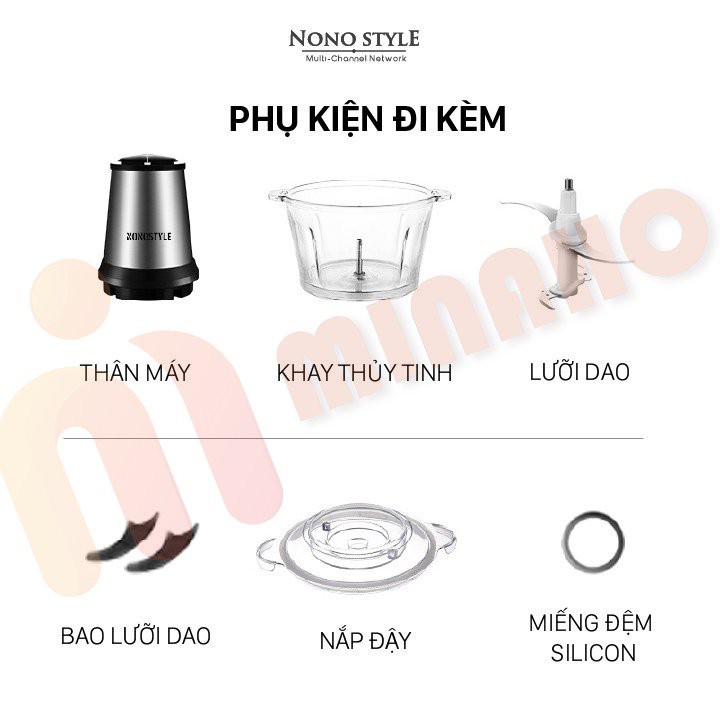 Máy Xay Thịt Đa Năng Cối Inox MINAHO - 4 Lưỡi Dao Thép Không Gỉ,Say Sinh Tố Thịt, Cá, Rau Củ Hoa Quả (CHẤT LƯỢNG CAO)