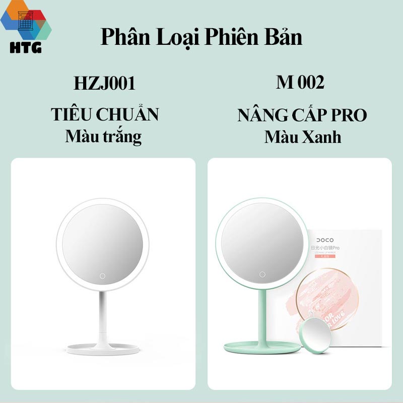 Gương Trang Điểm đèn LED Xiaomi Doco HD 4K bảo vệ mắt, độ mờ vô hạn, không dây, lưu trữ thông minh, hàng chính hãng