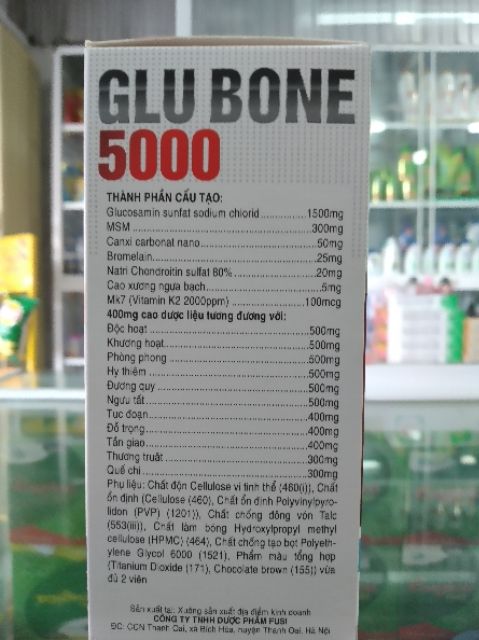 Tái tạo sụn khớp, giảm đau xương khớp GLU BONE 5000 hộp 60 viên