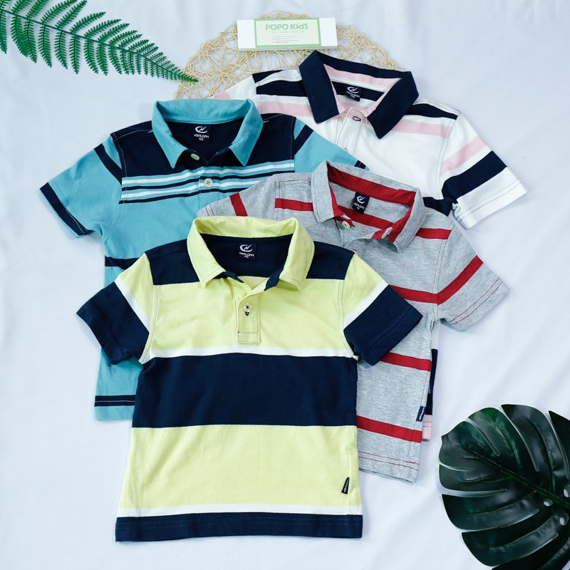 Áo polo bé trai xuất dư thun cotton (12 - 24kg) 100% cotton [Hình thật]