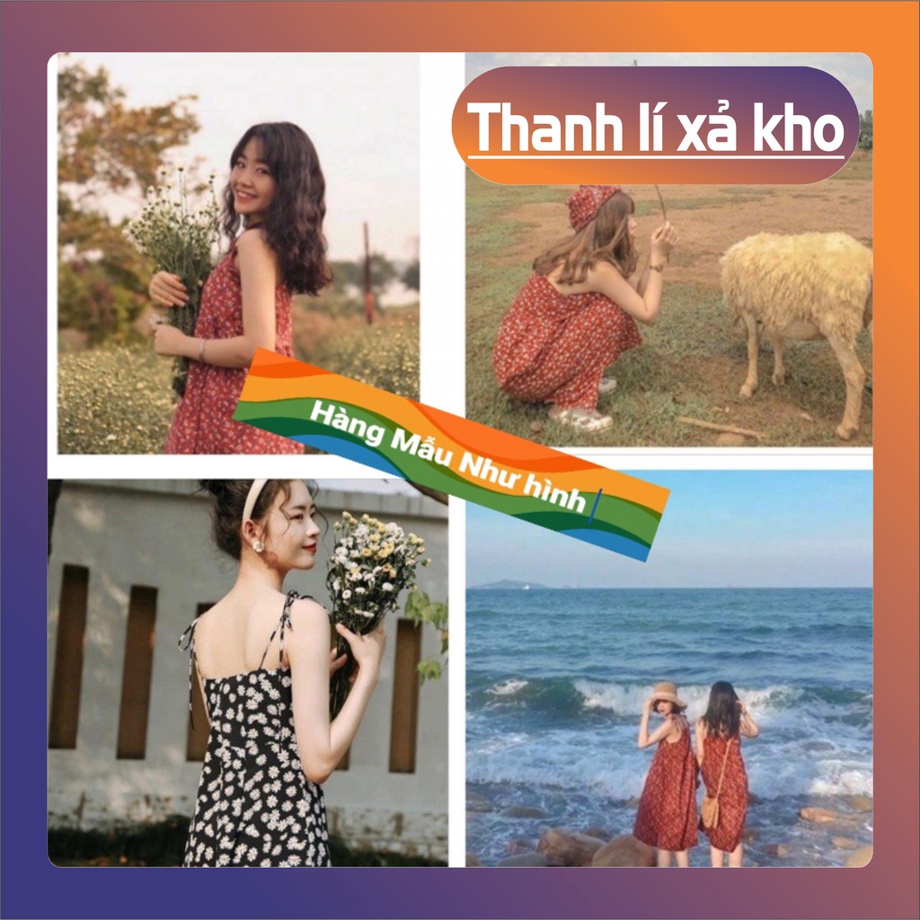 (THANH LÝ XẢ KHO) Đầm Hoa Nhí 2 Dây Nữ , Váy Dây Buộc Hoa Nhỏ 3 Màu Q002
