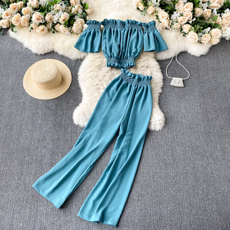 Set trang phục for Women Short Sleeve Casual Set Summer High Waist Slim Long Pants Fashion Simple Sets Ladies