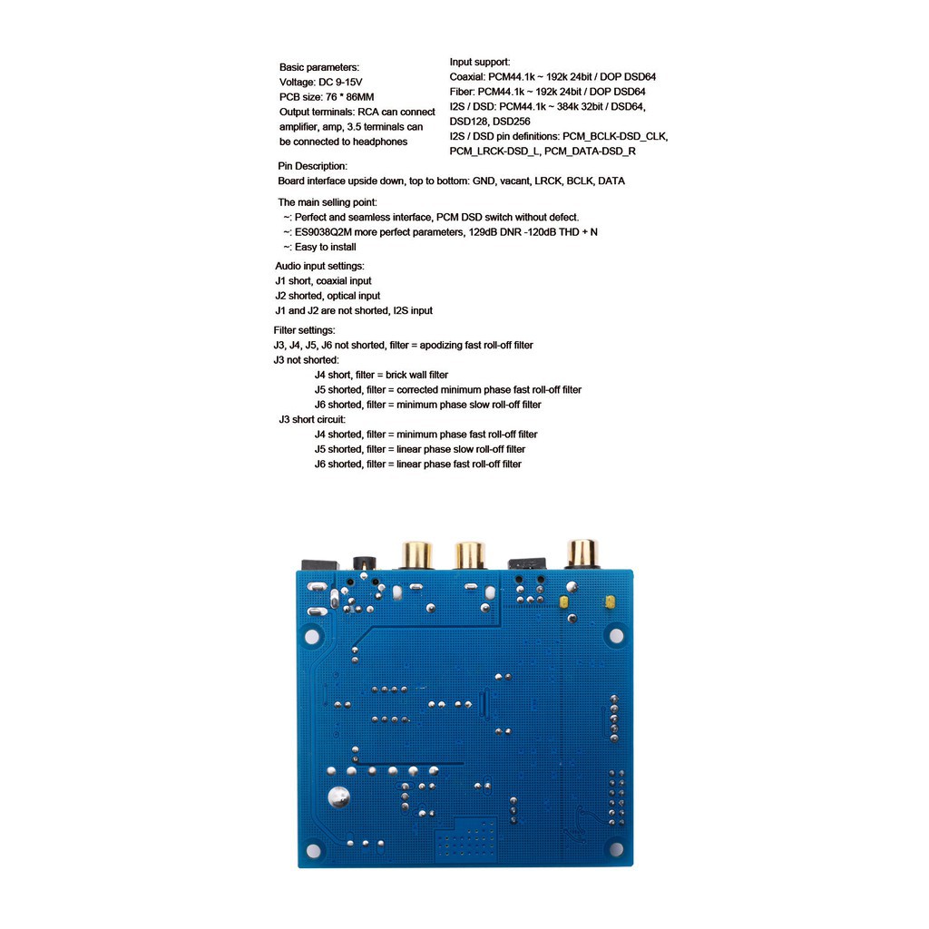 Bo mạch khuếch đại âm thanh đầu ra KGUSS M7A ES9038Q2M I2S DSD DAC