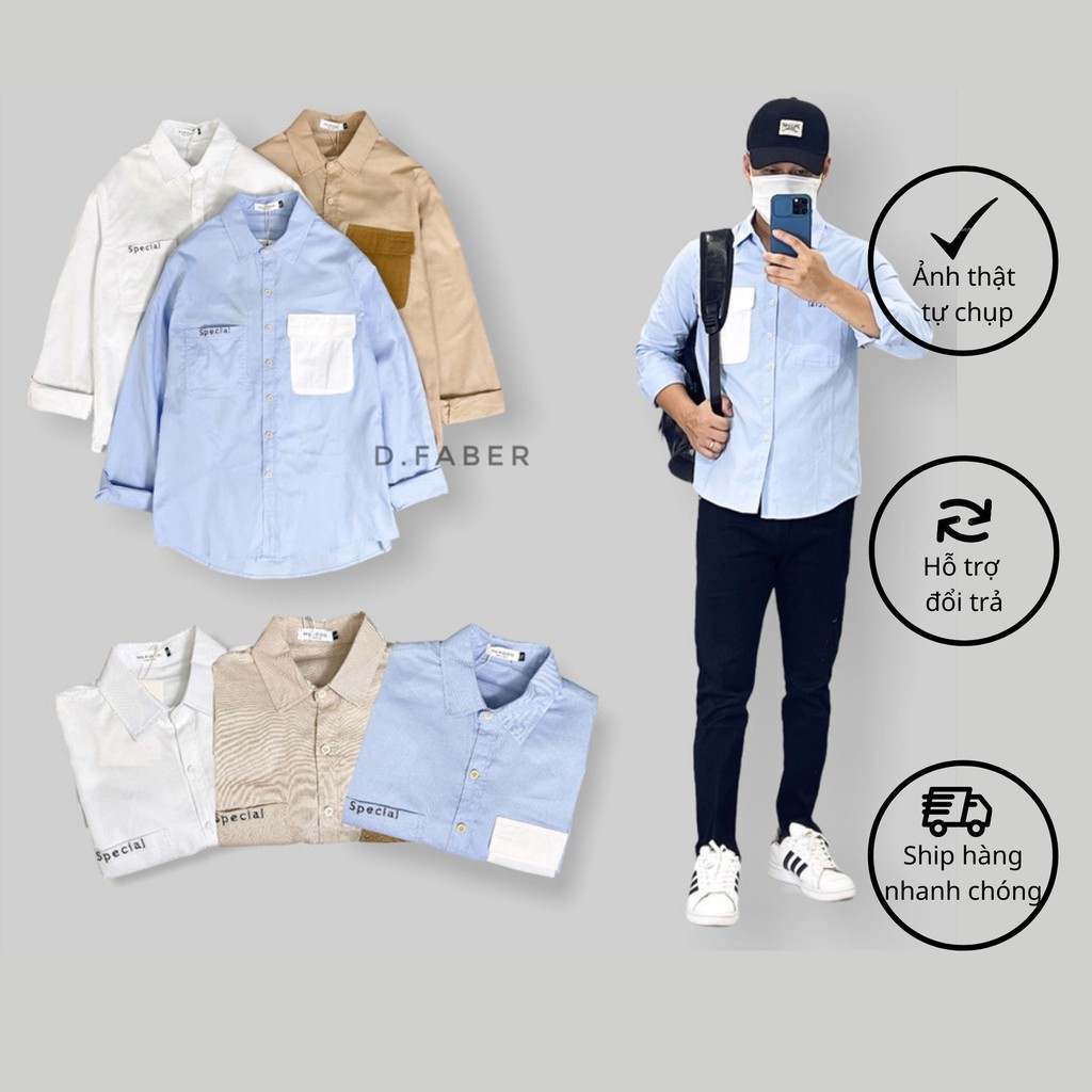 Áo sơ mi nam phối túi thêu SPECIAL vải đũi Hàn Quốc xuất xịn, chuẩn form  - D. FABER | BigBuy360 - bigbuy360.vn