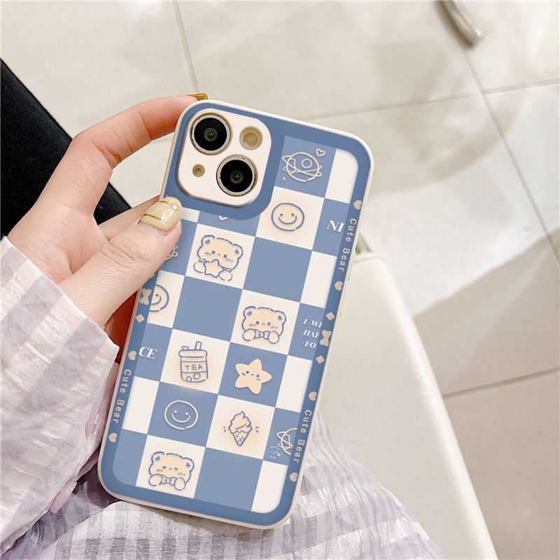 Ốp Lưng iphone 11 ốp iphone kẻ caro cute bear vuông cạnh 6s/6plus/7/8plus/x/xs/xsmax/11/11promax/12/12promax/13/pro/max