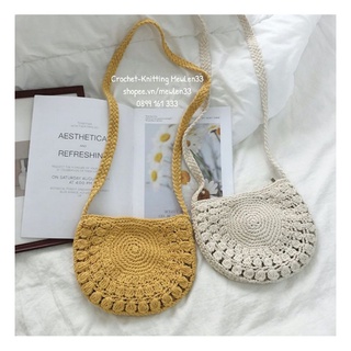 Túi xách mùa hè đi biển hình vỏ sò sợi cotton - Crochet-Knitting MewLen33