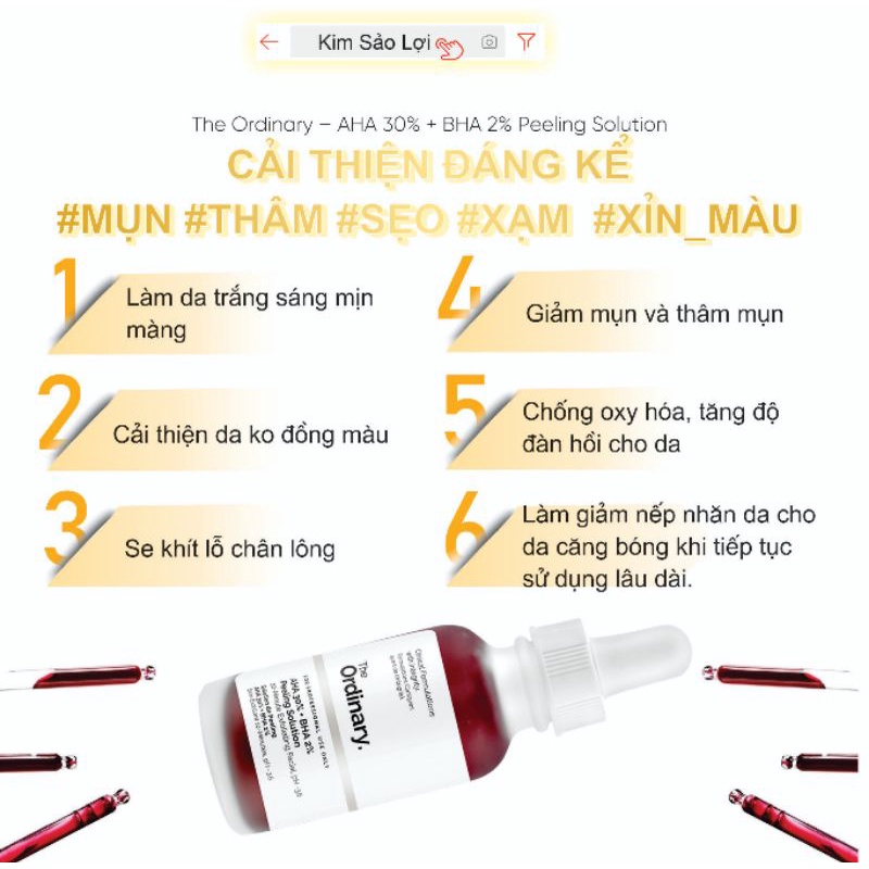 Peel da The ordinary Tẩy da chết hóa học ngừa mụn giảm thâm dưỡng trắng làm đều màu da AHA 30% + BHA 2% Peeling Solution