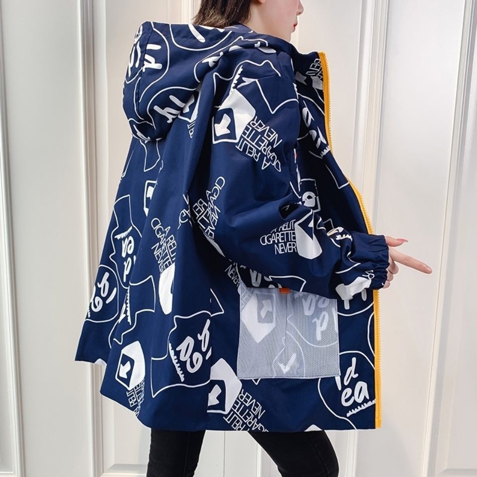 Áo khoác nữ mùa xuân và thu 2021 phiên bản mới của Hàn Quốc in họa tiết ngắn đơn giản kết hợp tất cả các kiểu