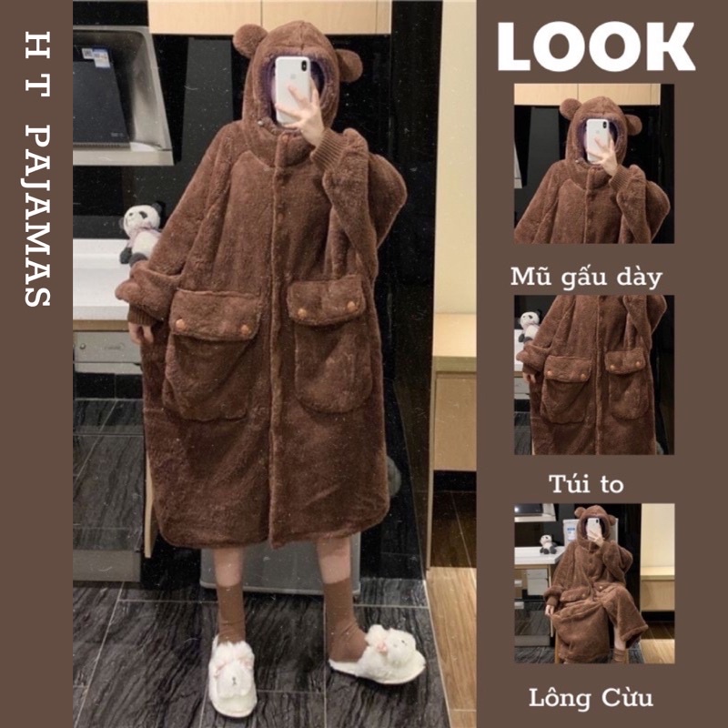(Sẵn) ORDER_ Váy Ngủ Gấu Bông Nâu N08