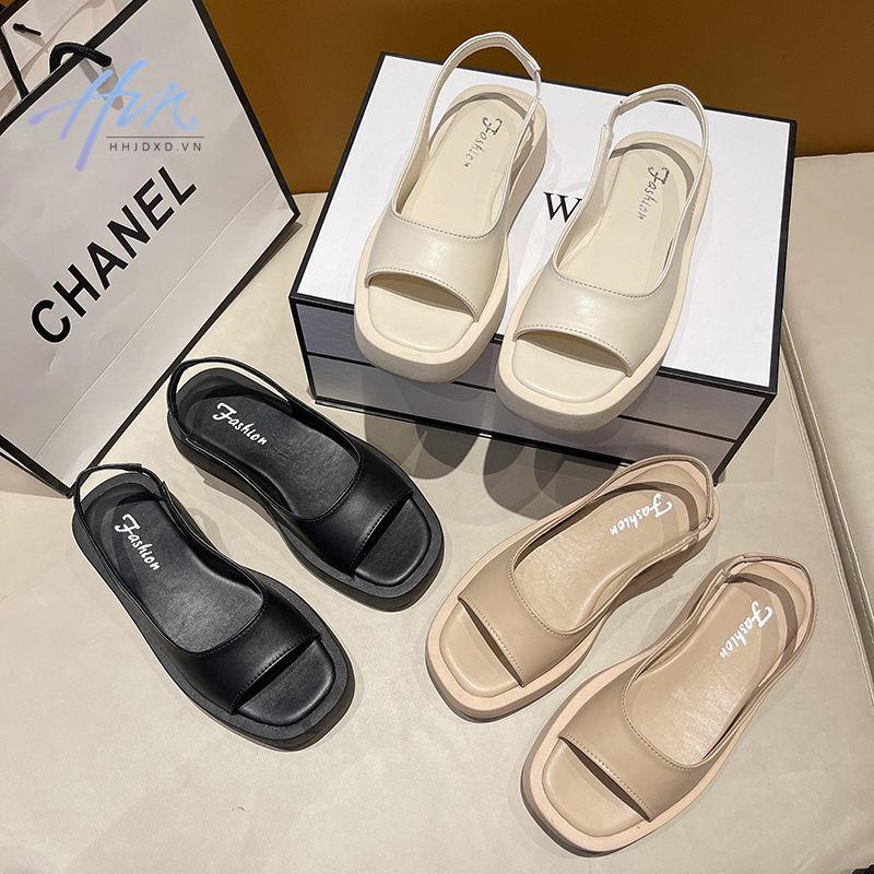 Giày Sandal Đế Dày Bằng Chất Liệu Da Phong Cách Pháp Thời Trang Mùa Hè Dành Cho Nữ 2022