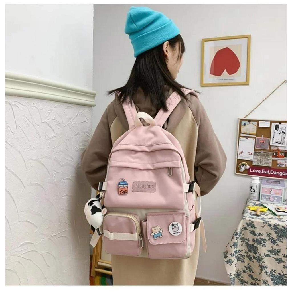 Balo Nam Nữ Đi Học,Balo Ulzzang Bò Sữa Cao Cấp Chống Nước Unisex dễ thương Đựng Được Laptop D-2135