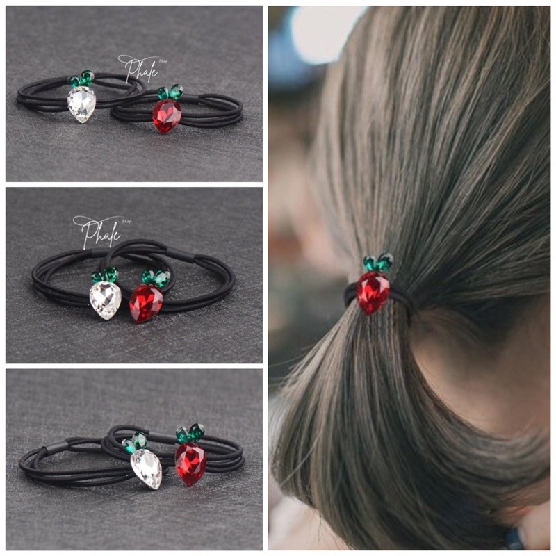 Cột Tóc Pha Lê Trái Dâu Cao Cấp