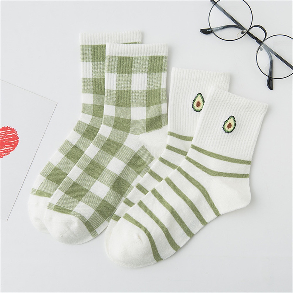 Vớ cotton cổ cao họa tiết kẻ sọc/hoa/quả bơ dễ thương phong cách Nhật Bản thời trang cho nữ