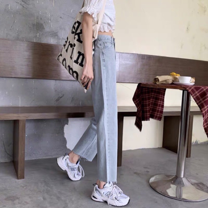 Quần baggy jean trơn line rách cơ bản