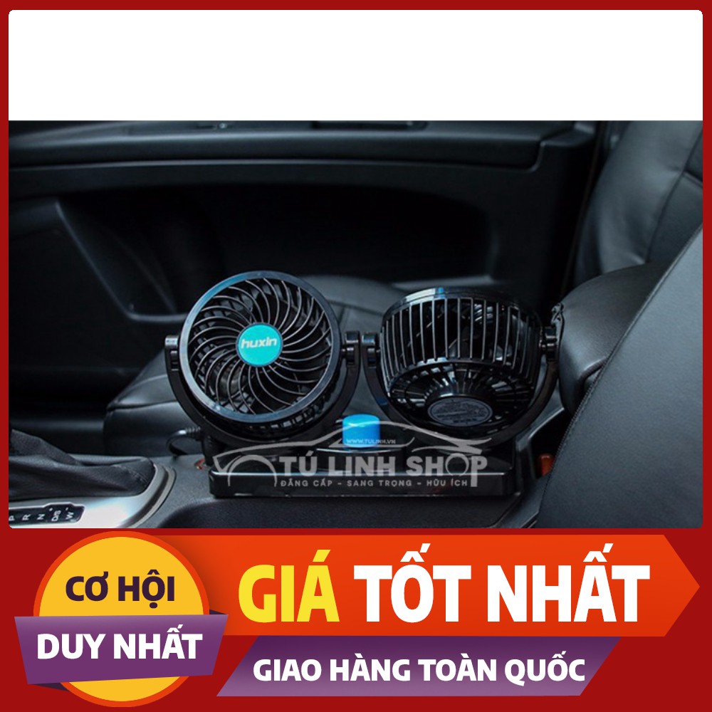 Quạt máy đôi mini 12v, 24v xoay 360 tiện ích trên ô tô, xe hơi cao cấp