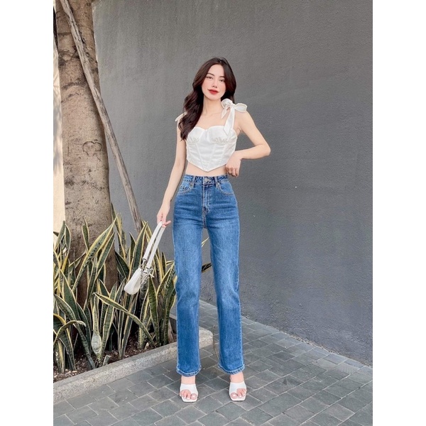 Quần jeans ống suông 2 nút
