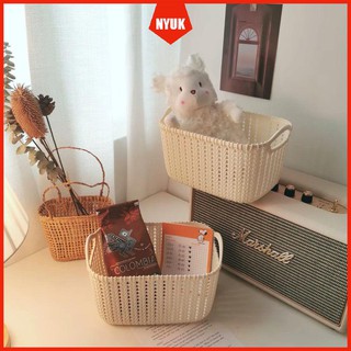 Giỏ Nhựa Giả Mây Đựng Mỹ Phẩm Phong Cách Hàn Quốc