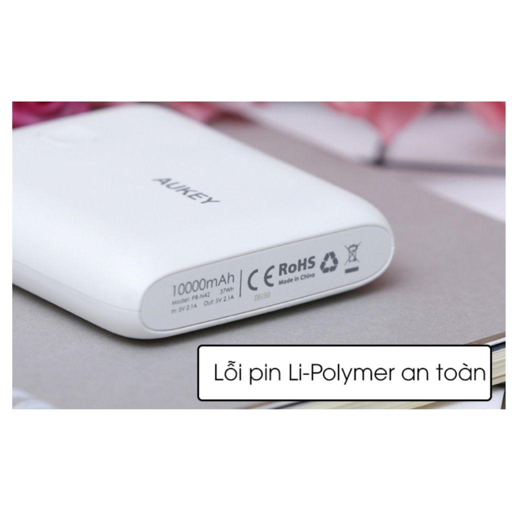 Sạc dự phòng Polymer 10.000 mAh Aukey PB-N42 (Trắng) 98%