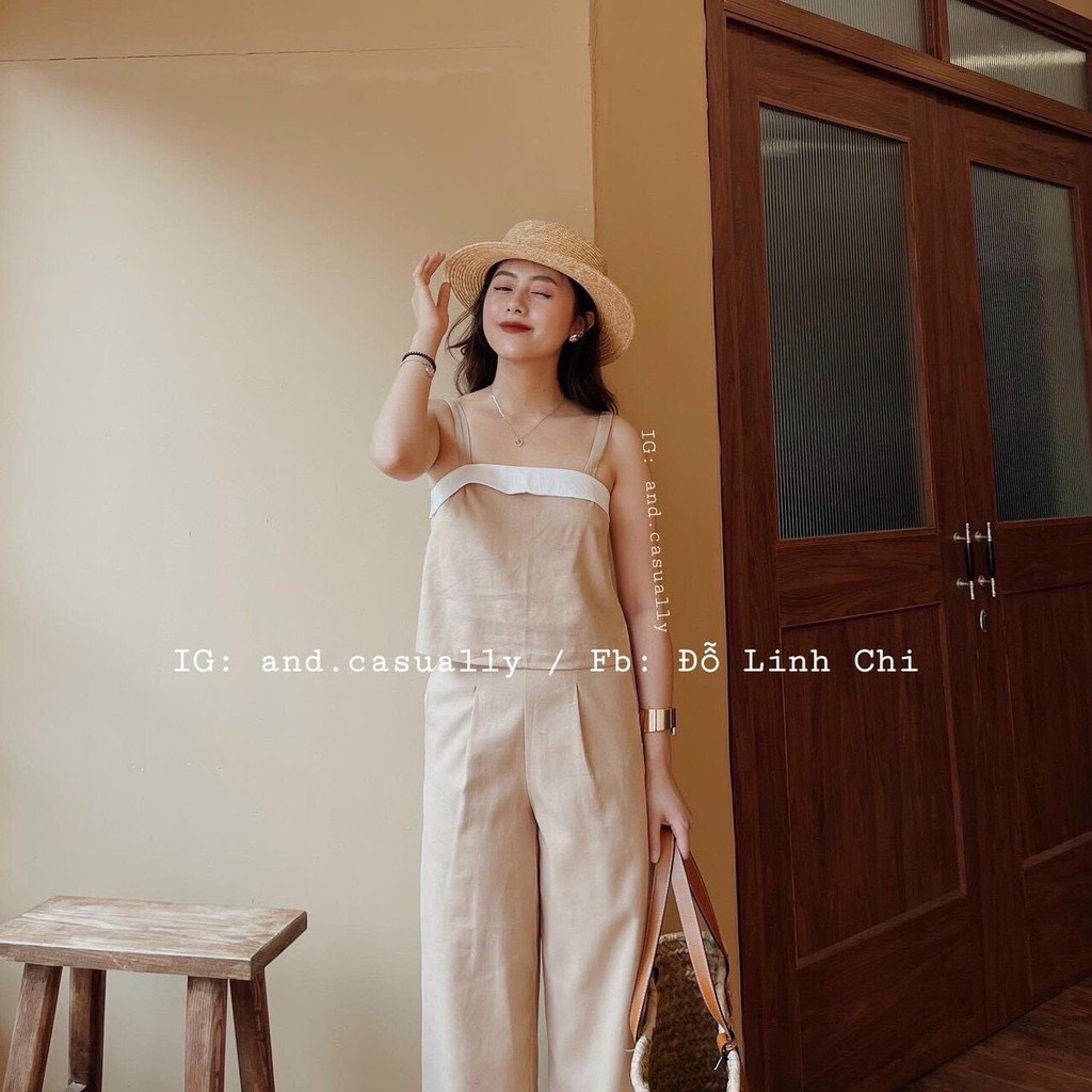 Bộ đũi xước 2 dây bản to quần ống rộng suông đồ bộ nữ đi biển TH10123