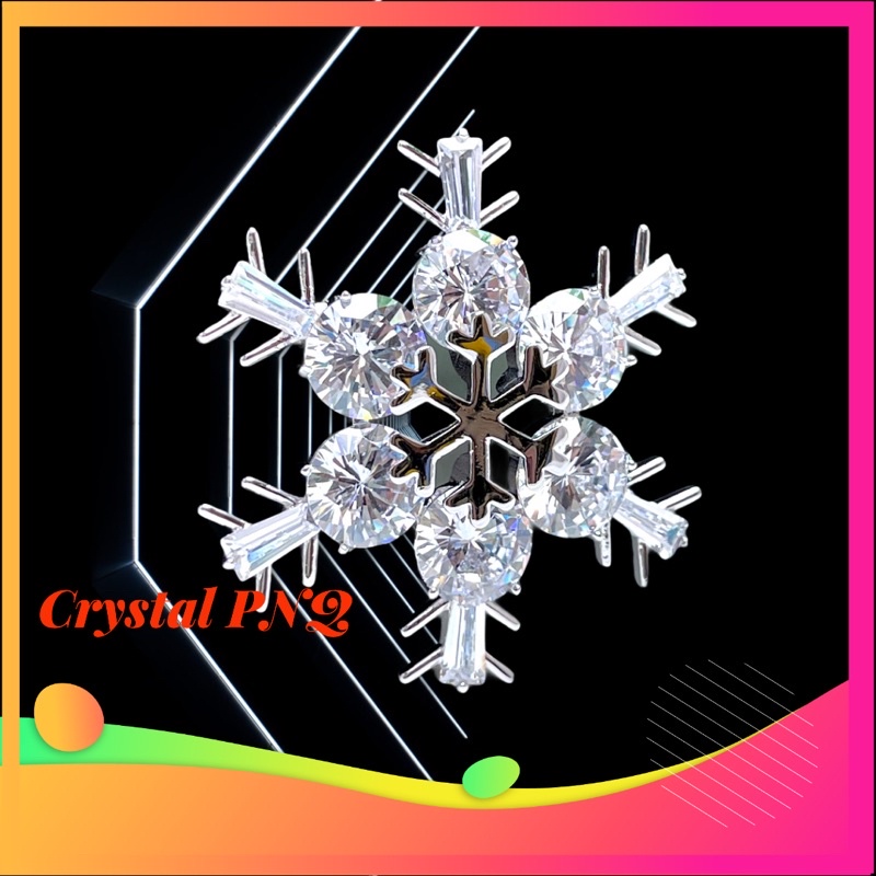Tag Cài Áo Cao Cấp Đính Đá Crystal PNQ Hình Hoa Tuyết