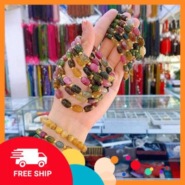 Freeship Tắc tay hình lu thống đá tourmaline mix bi vàng hàng đẹp Giá xưởng bán chạy