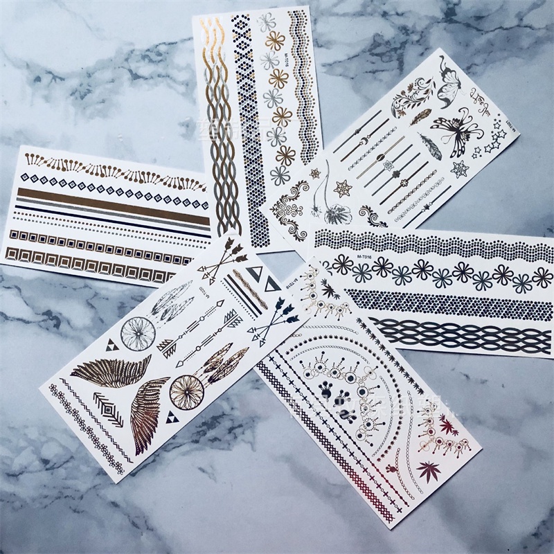 Miếng Dán Hình Xăm Kim Loại Bạc Phong Cách Âu Mỹ Cho Điện Thoại