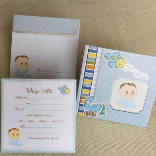 Combo 100 thiệp thôi nôi, đầy tháng hình em bé (có in thông tin)
