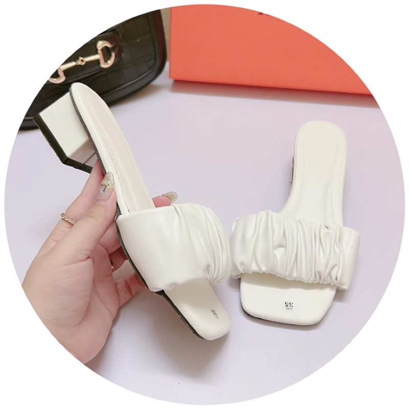 Guốc cao gót quai ngang bèo nhúm gót vuông 4 cm