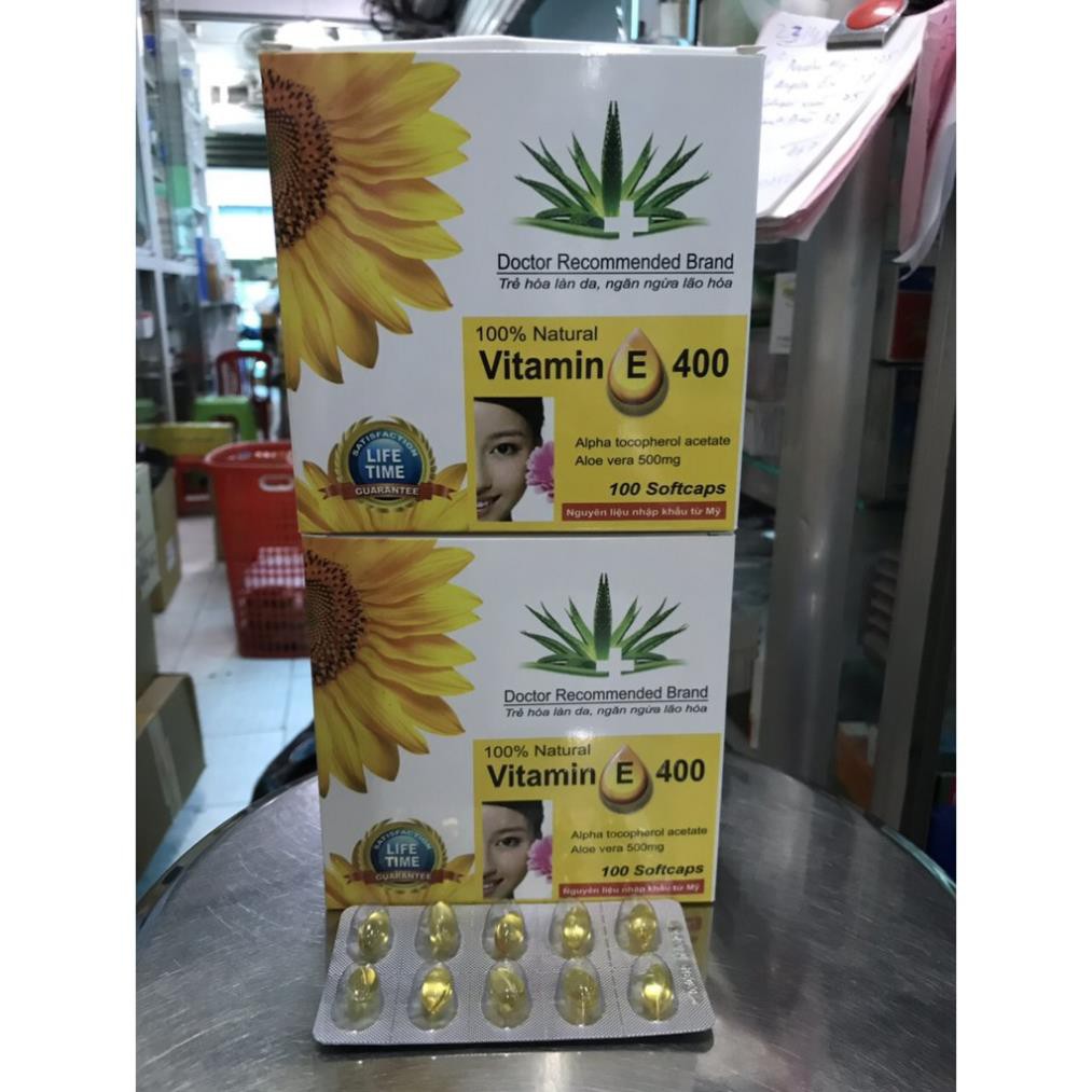 Vitamin e 400 đẹp da, mờ thâm, chống lão háo, làm sáng và mịn da, làm da sáng tự nhiên có tinh chất nha đam hộp 100 viên