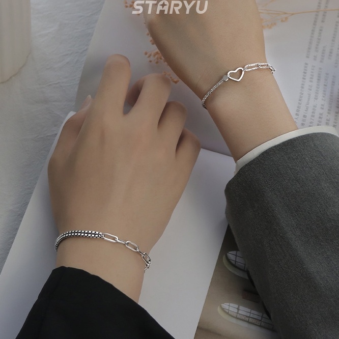 Set vòng tay mạ bạc S925 mặt hình trái tim cho cặp đôi (có bán lẻ)