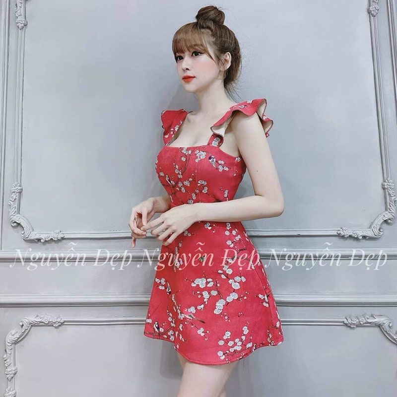 Đầm Xòe Hoa Đào Có Mút Ngực Thun Dẻo In 3D