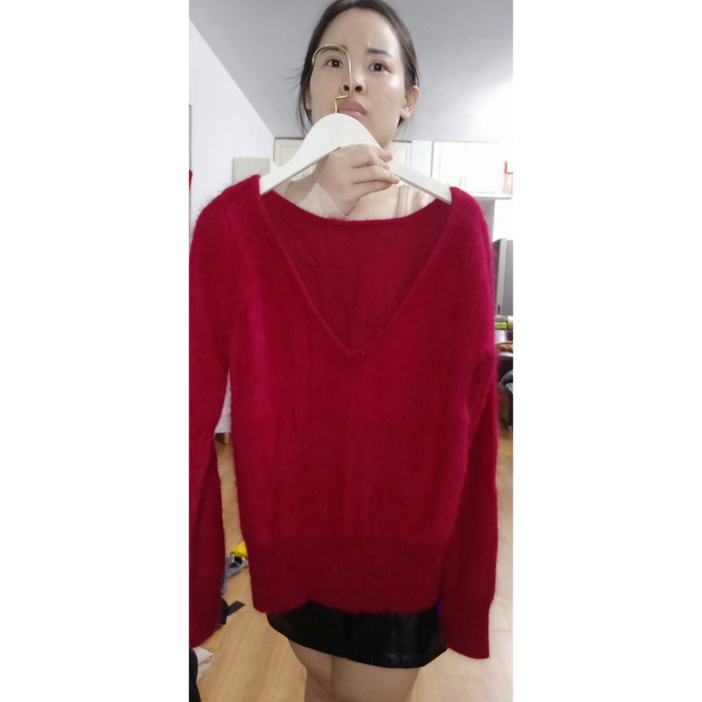 áo len đỏ lông thỏ