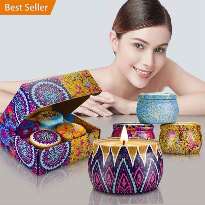 Nến thơm thiên nhiên Candle Cup Nến thơm hoa khô hũ thiếc