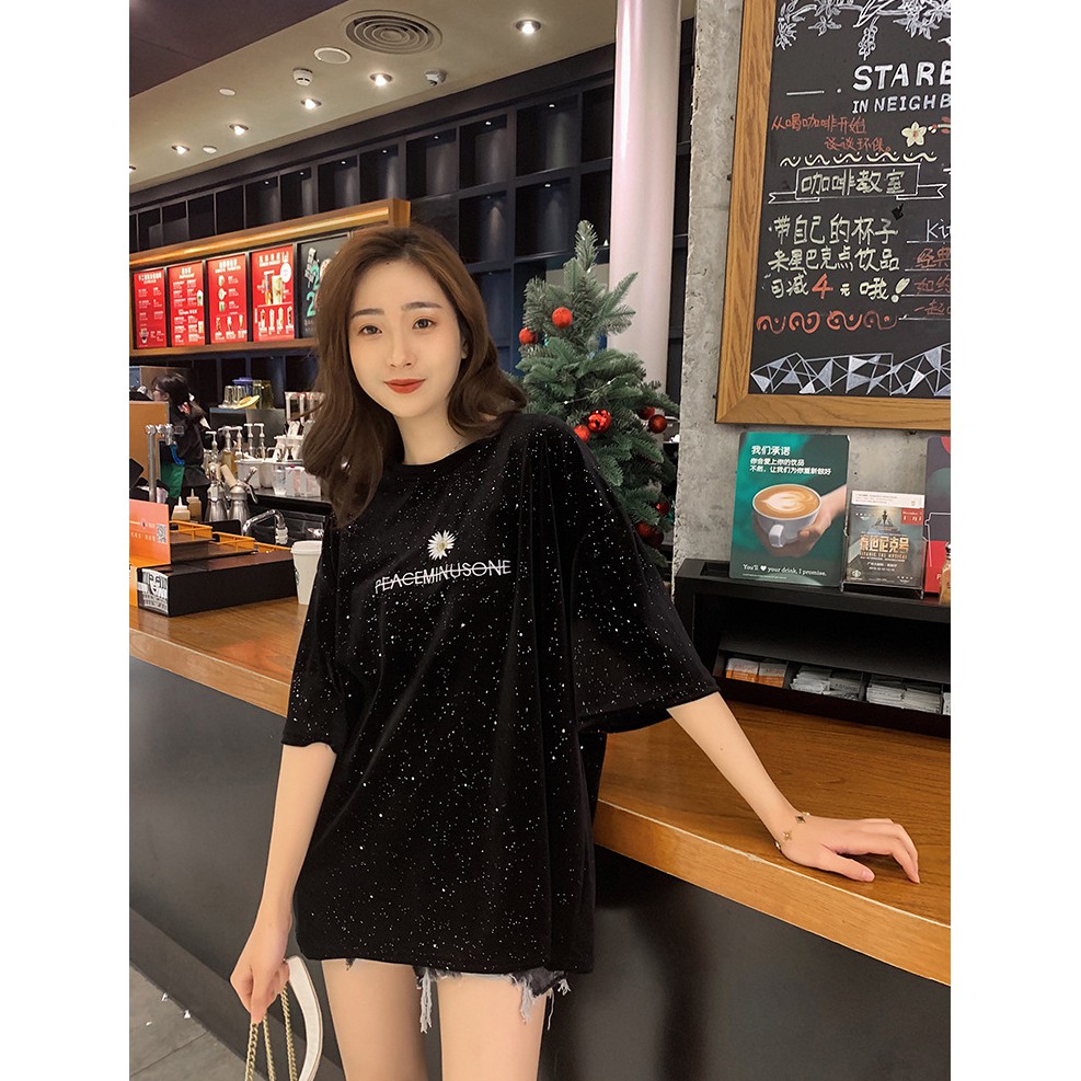 Áo Phông Dáng Rộng Nhũ Thêu Hoa Cúc 🦋FREESHIP🦋 Áo Thun Cộc Tay Unisex Nam+Nữ | BigBuy360 - bigbuy360.vn