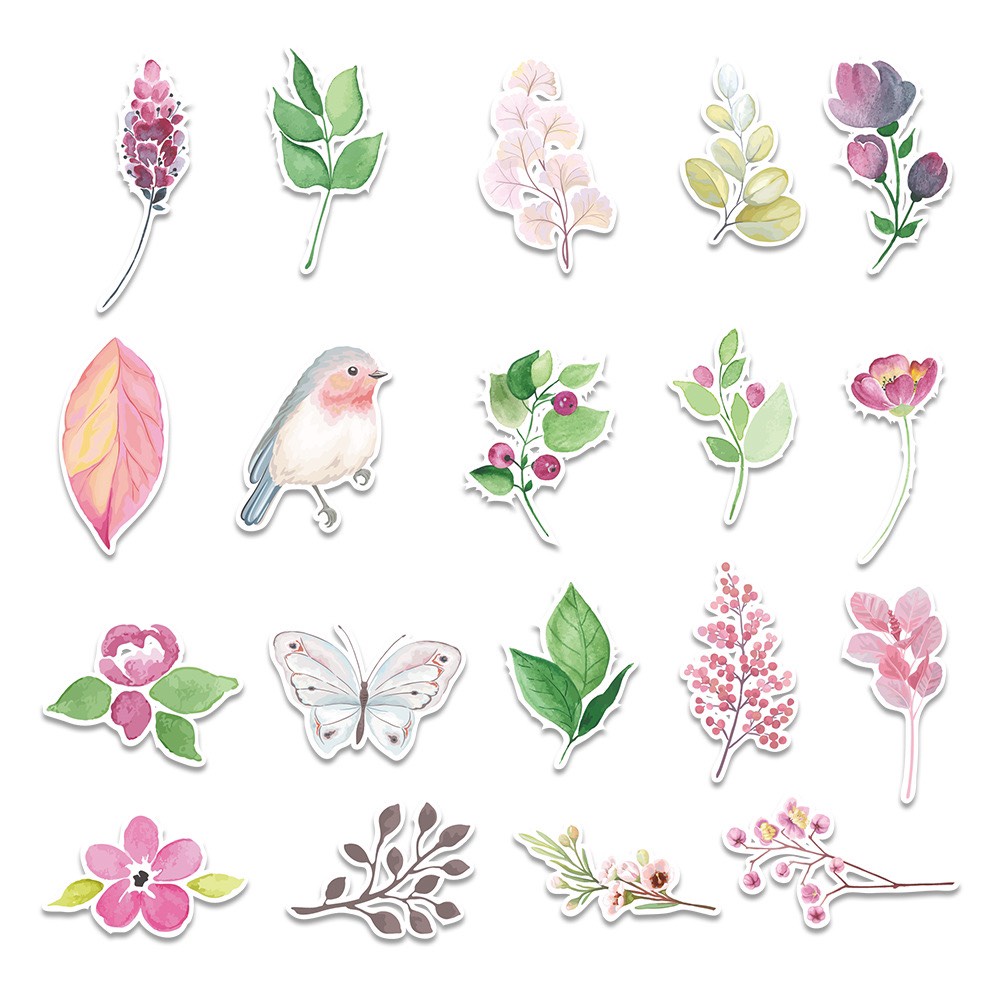 Stiker Hoa Minh Họa Màu Nước Không Thấm Nước Trang Trí Tiện Lợi